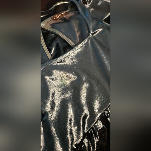 Trixxi Small Green Velvet Empire Waist Dress - Picture 4 of 5